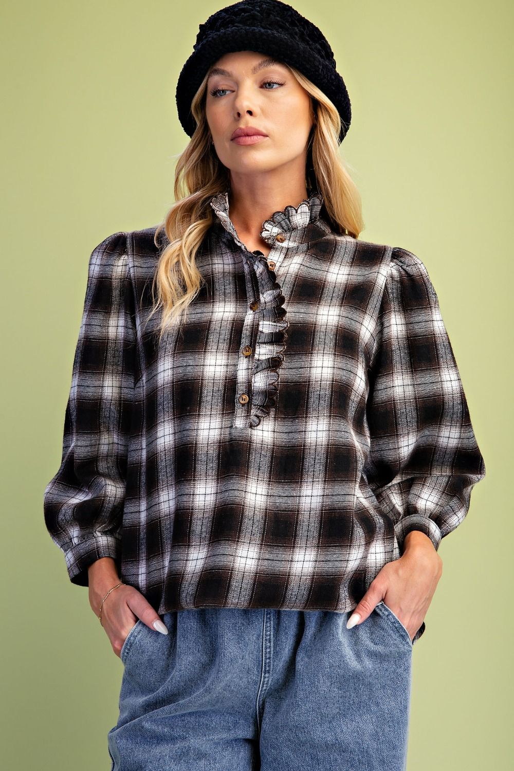 Indie Ruffle Plaid Top