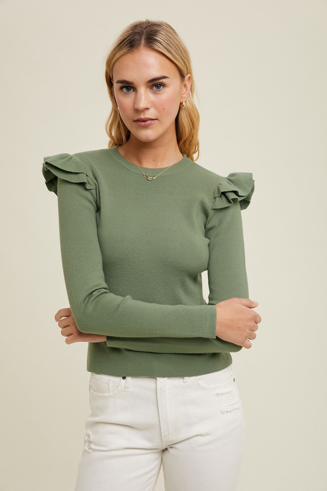 Inez Ruffle Sleeve Sweater Top