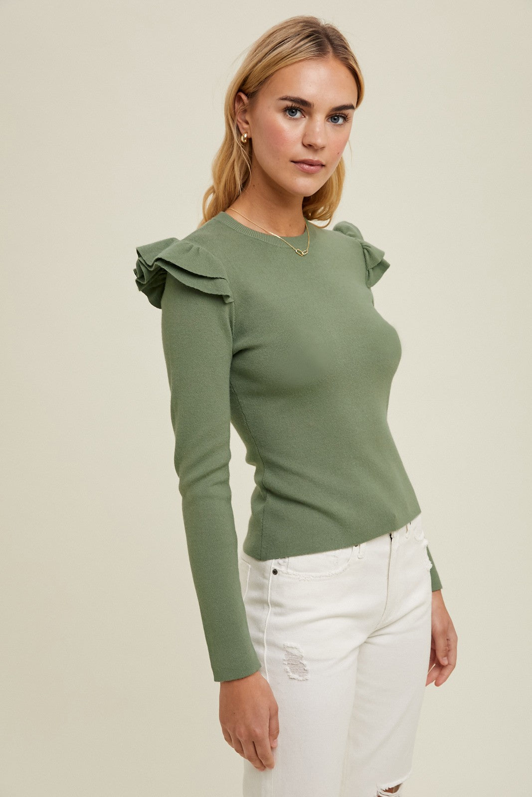 Inez Ruffle Sleeve Sweater Top