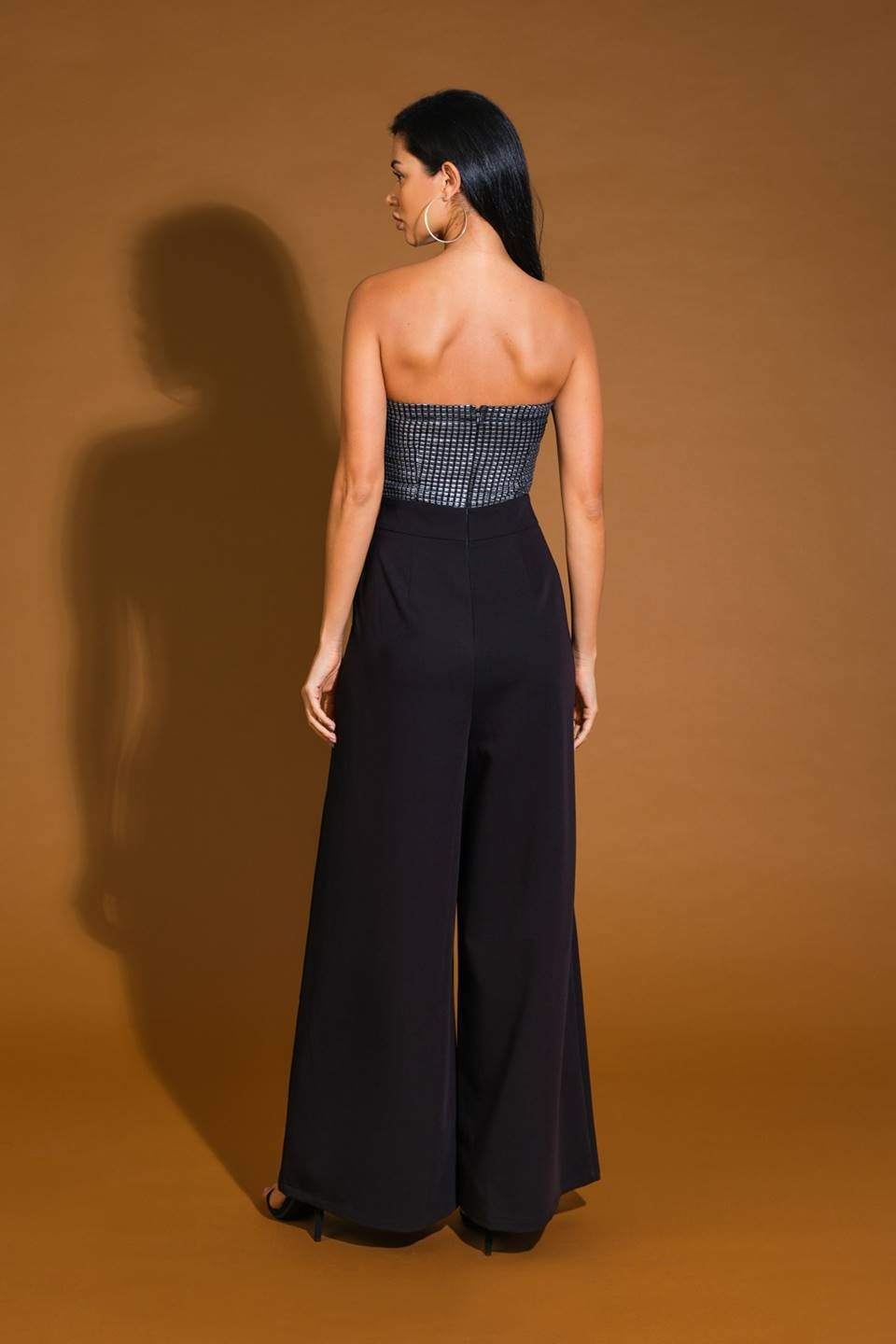 Isa Metallic Woven Strapless Jumpsuit