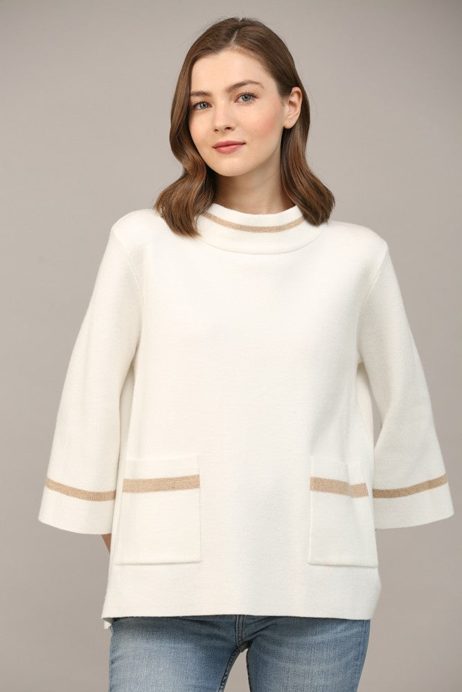 Jackie Mock Neck Bell Sleeve Pocket Sweater