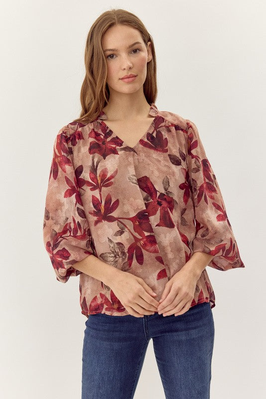 Jade Floral V-Neck Top