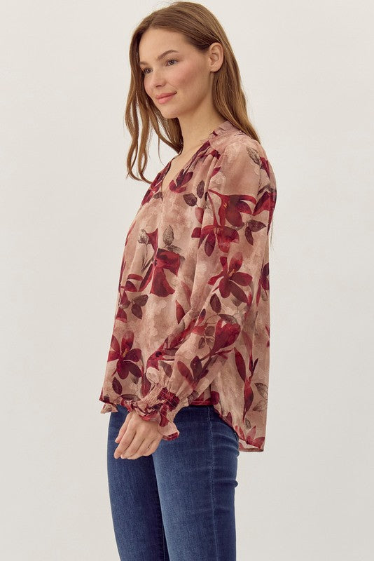 Jade Floral V-Neck Top