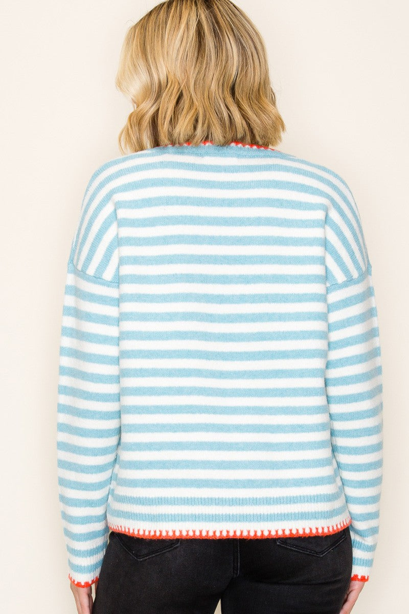 Jenny Striped Contrast Trim Sweater