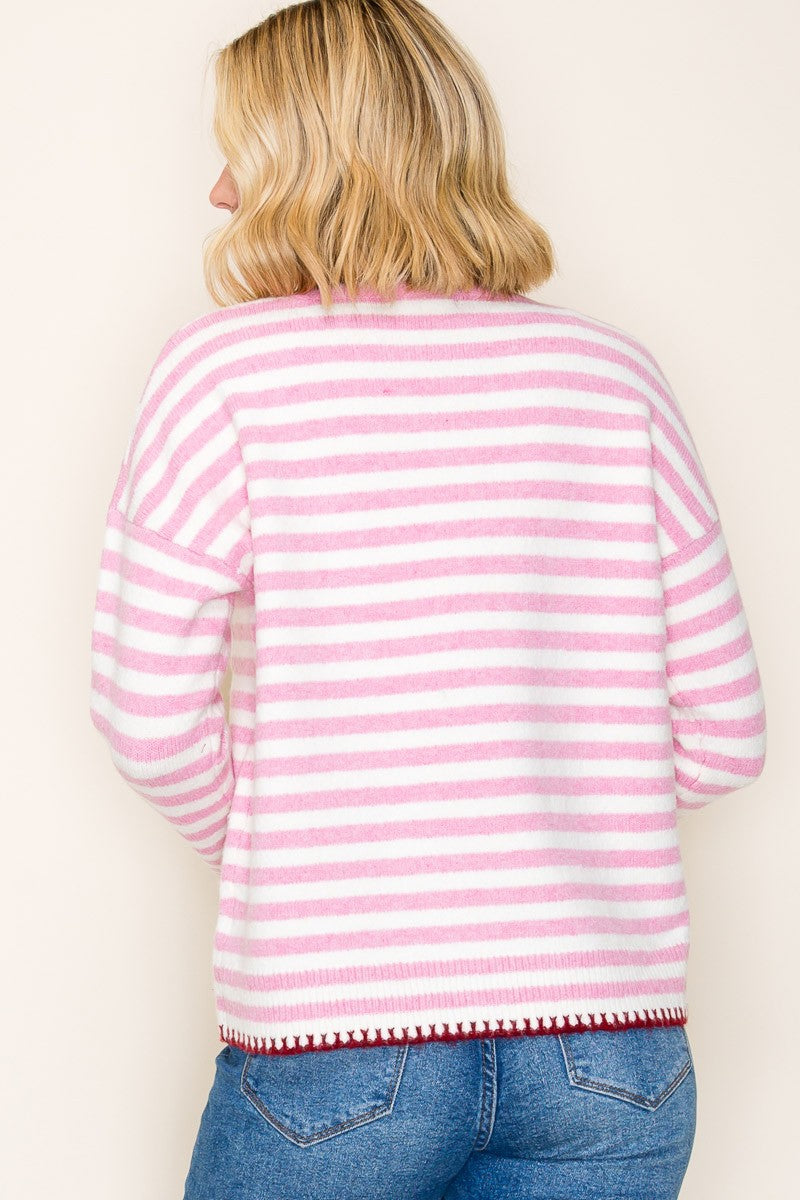 Jenny Striped Contrast Trim Sweater