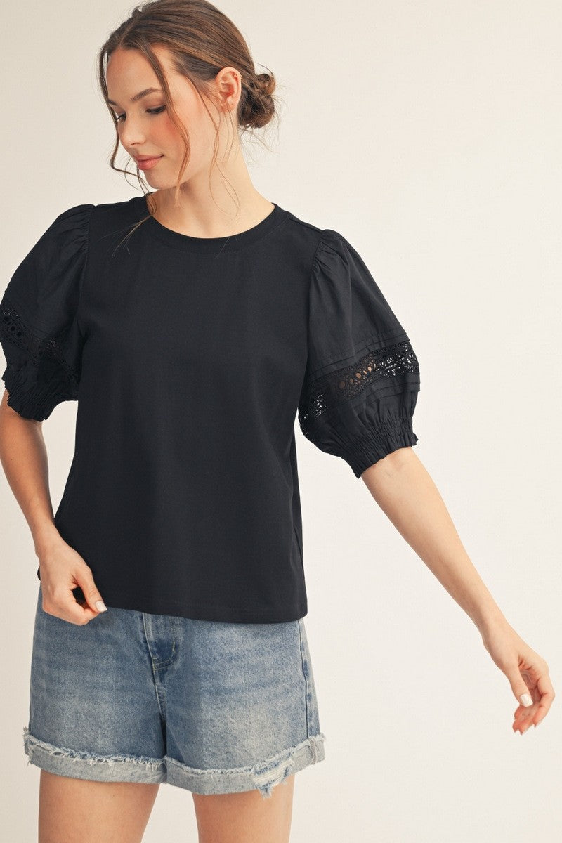 Joanna Lace Trim Puff Top