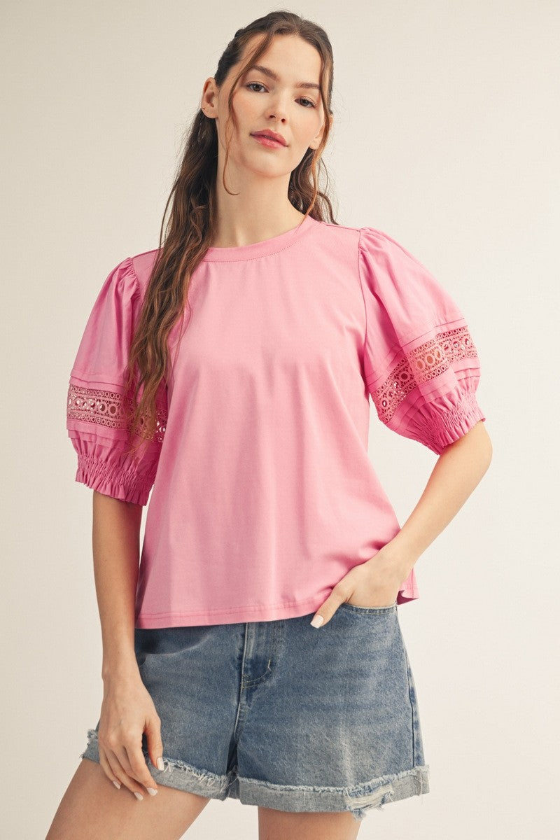 Joanna Lace Trim Puff Top