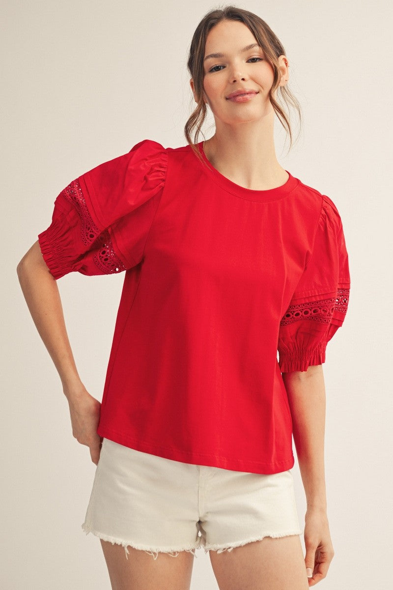 Joanna Lace Trim Puff Top