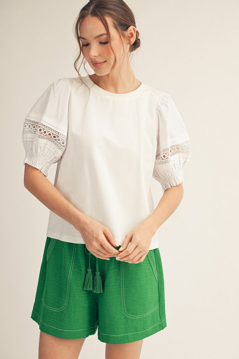 Joanna Lace Trim Puff Top