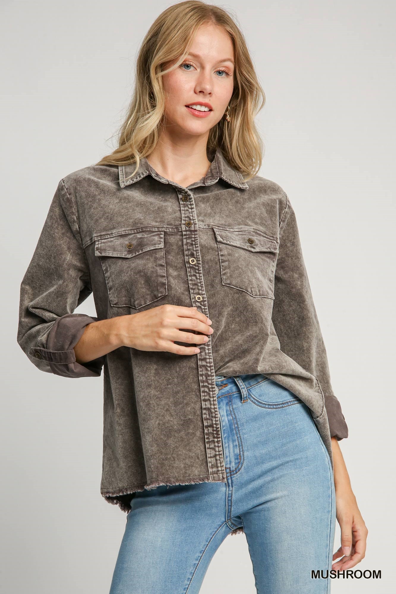 Kara Washed Corduroy Button Shirt