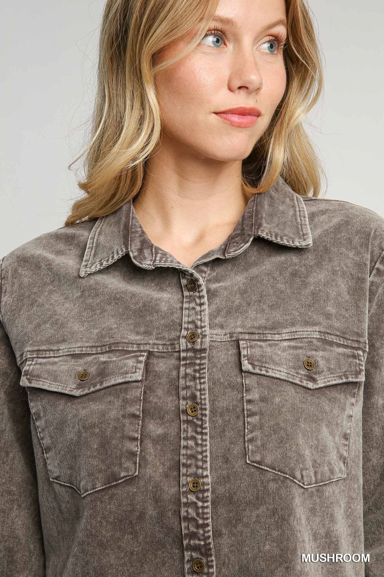 Kara Washed Corduroy Button Shirt