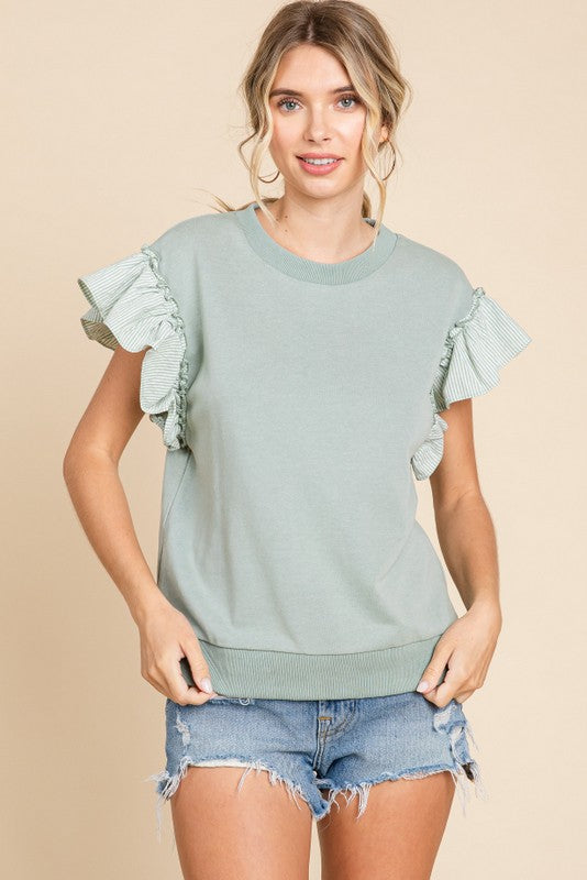 Kayla Mix Material Ruffle Top