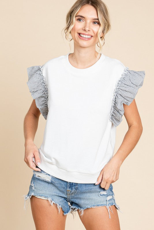 Kayla Mix Material Ruffle Top