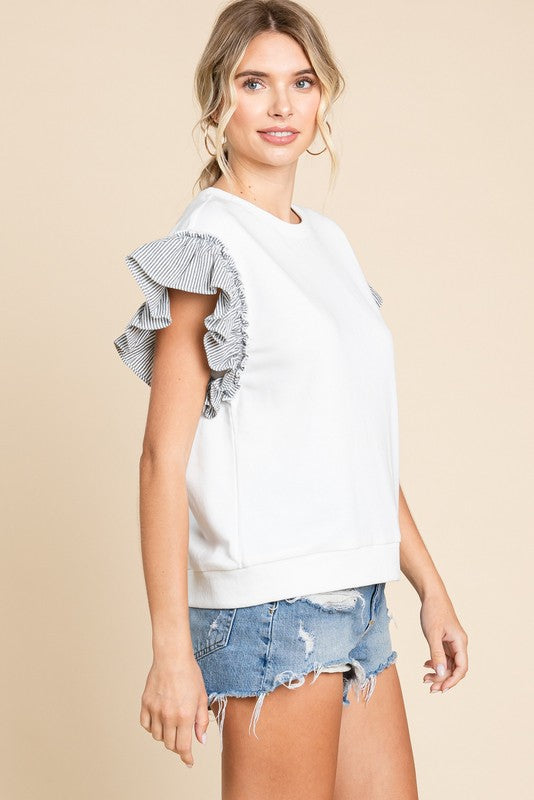 Kayla Mix Material Ruffle Top