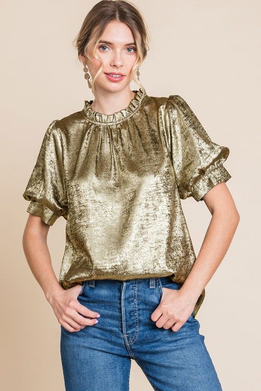 Kennedy Metallic Bubble Sleeve Top