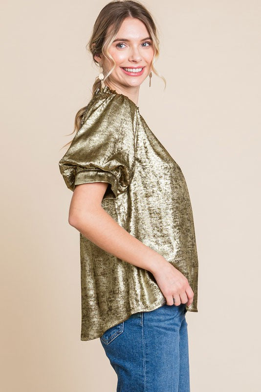 Kennedy Metallic Bubble Sleeve Top