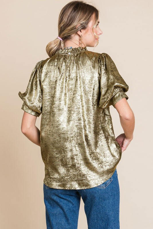 Kennedy Metallic Bubble Sleeve Top