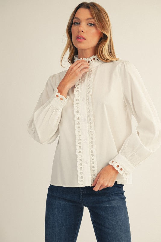 Kirsten Eyelet Trim Button Top