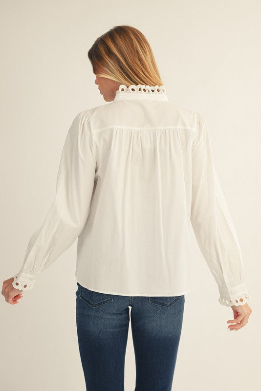 Kirsten Eyelet Trim Button Top