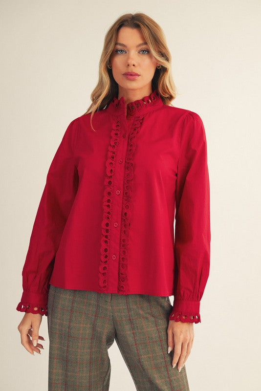 Kirsten Eyelet Trim Button Top