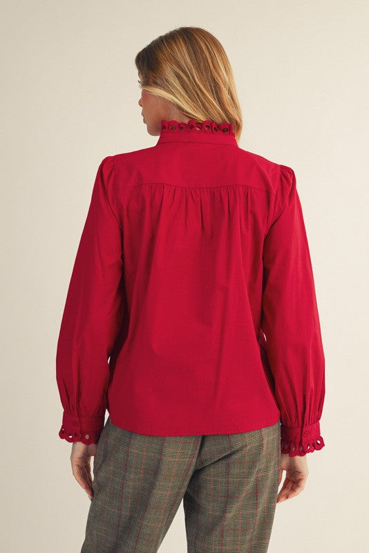 Kirsten Eyelet Trim Button Top