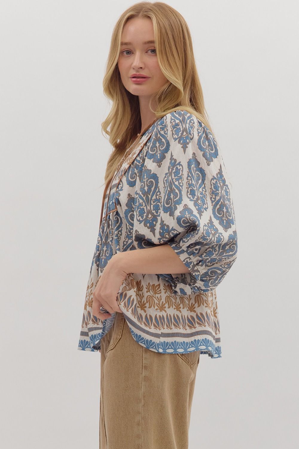 Kit Printed Tie Peasant Top