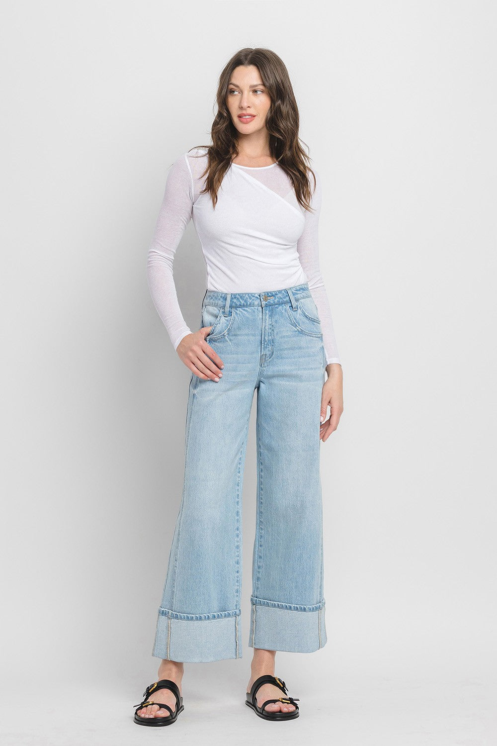 Kris Wide Cuff Panel Jeans