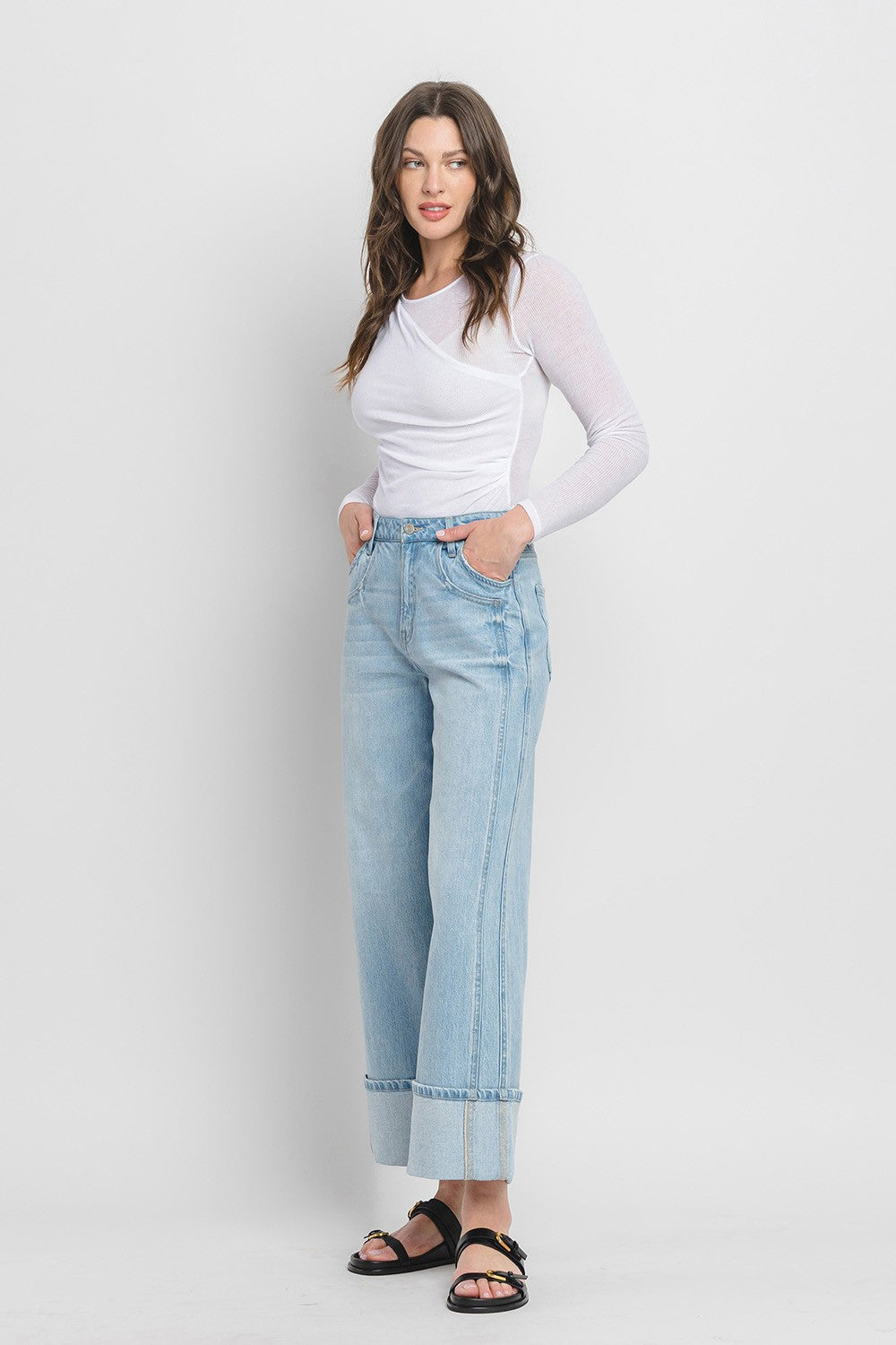 Kris Wide Cuff Panel Jeans