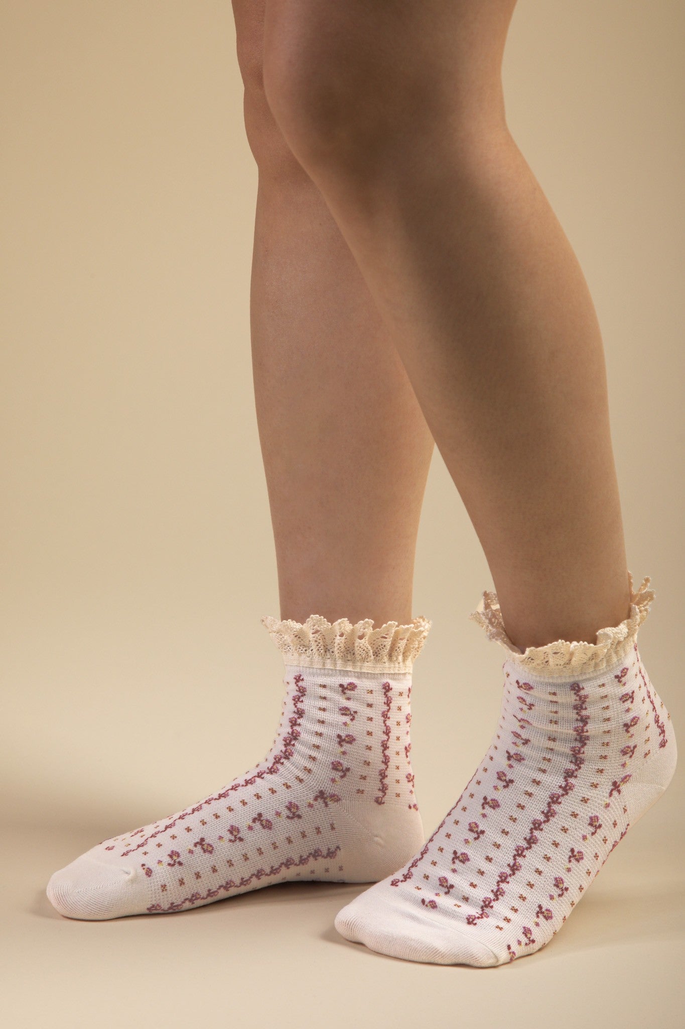 Lace Trim Printed Crew Socks