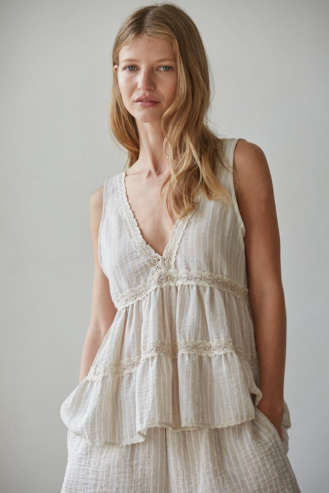 Lainey Striped Lace Trim Tank