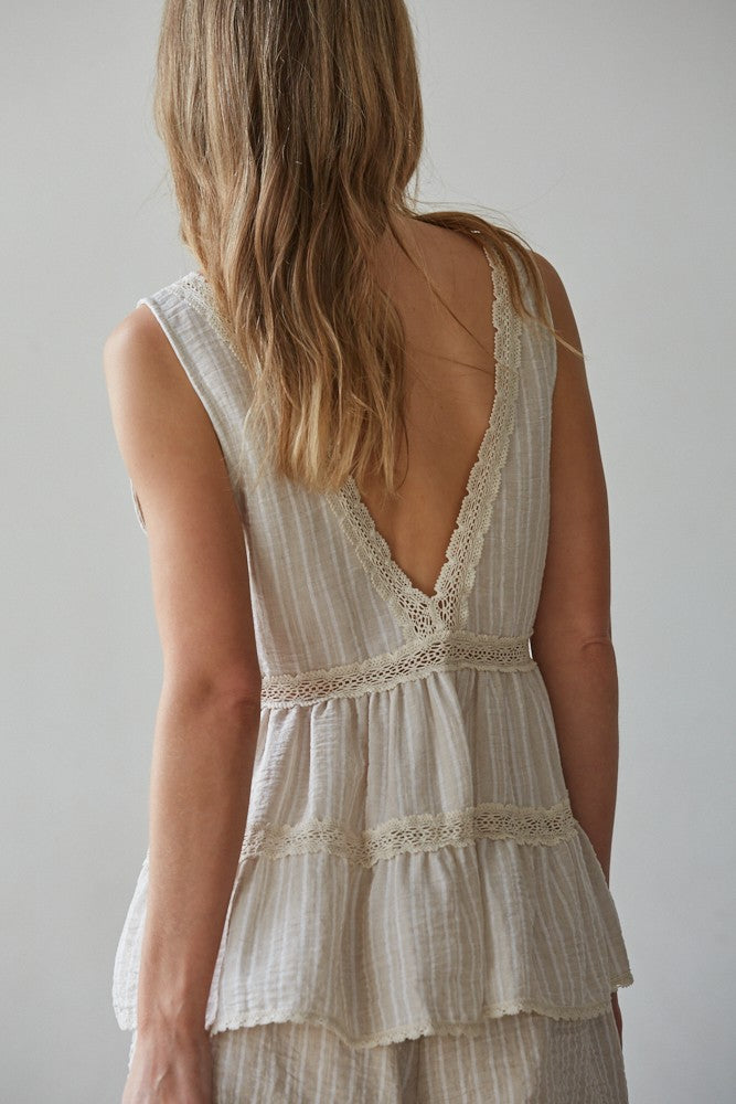 Lainey Striped Lace Trim Tank
