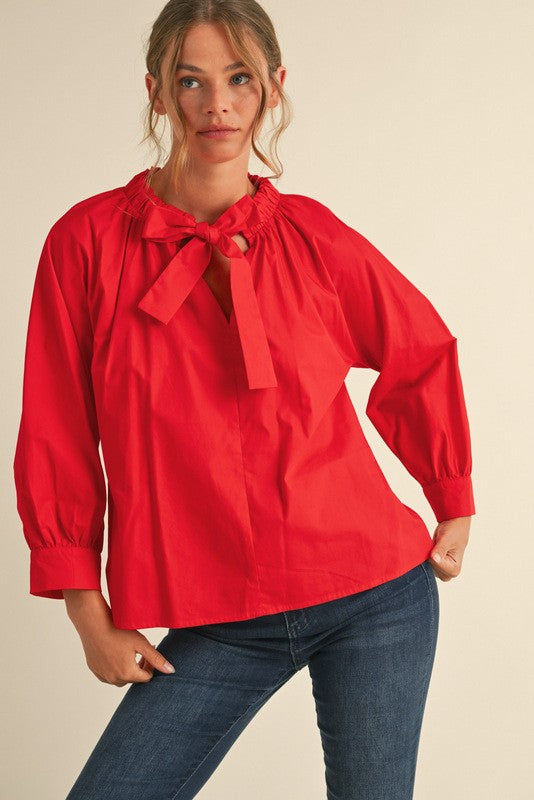 Lauren Ruffle Tie Neck Top