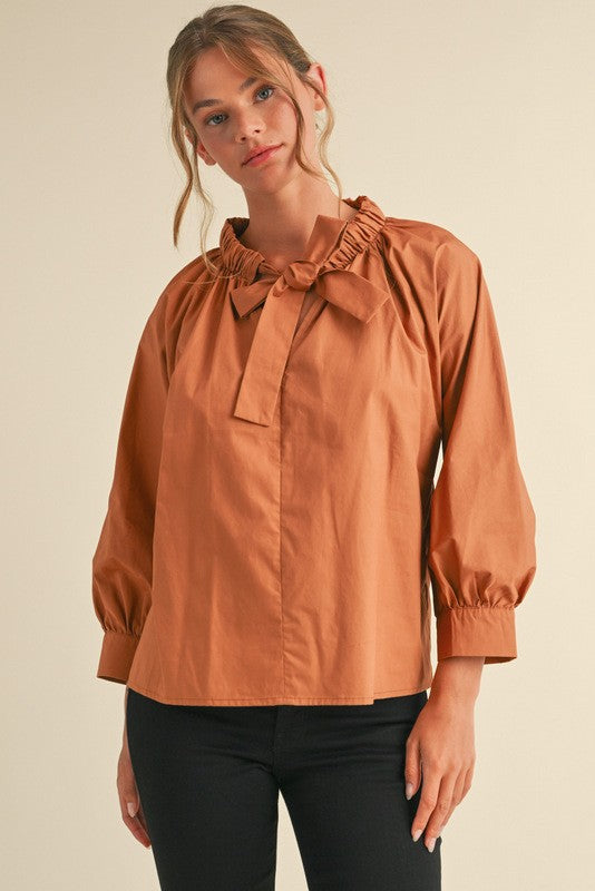 Lauren Ruffle Tie Neck Top