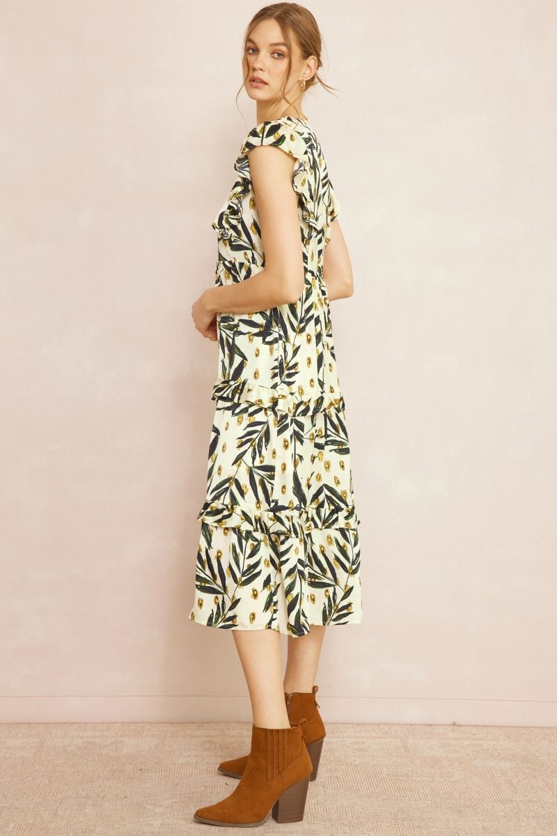 Ledger Leaf Print Midi Dress