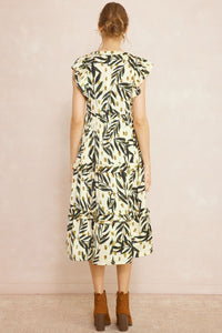 Ledger Leaf Print Midi Dress