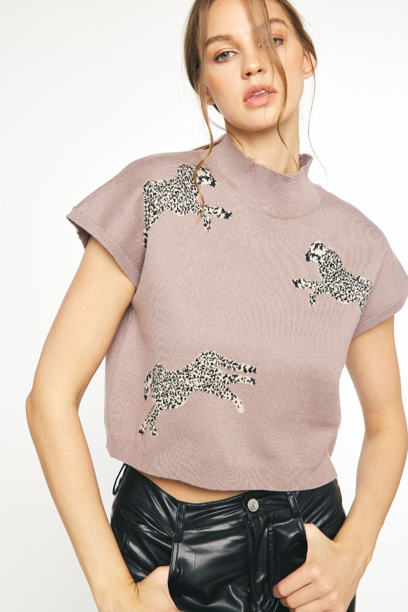 Cheetah Mock Neck Crop Sweater
