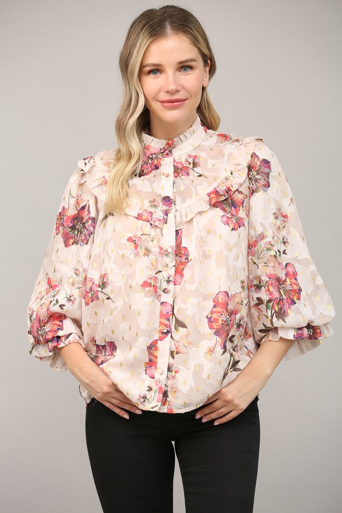 Lillian Floral Ruffle Sparkle Top