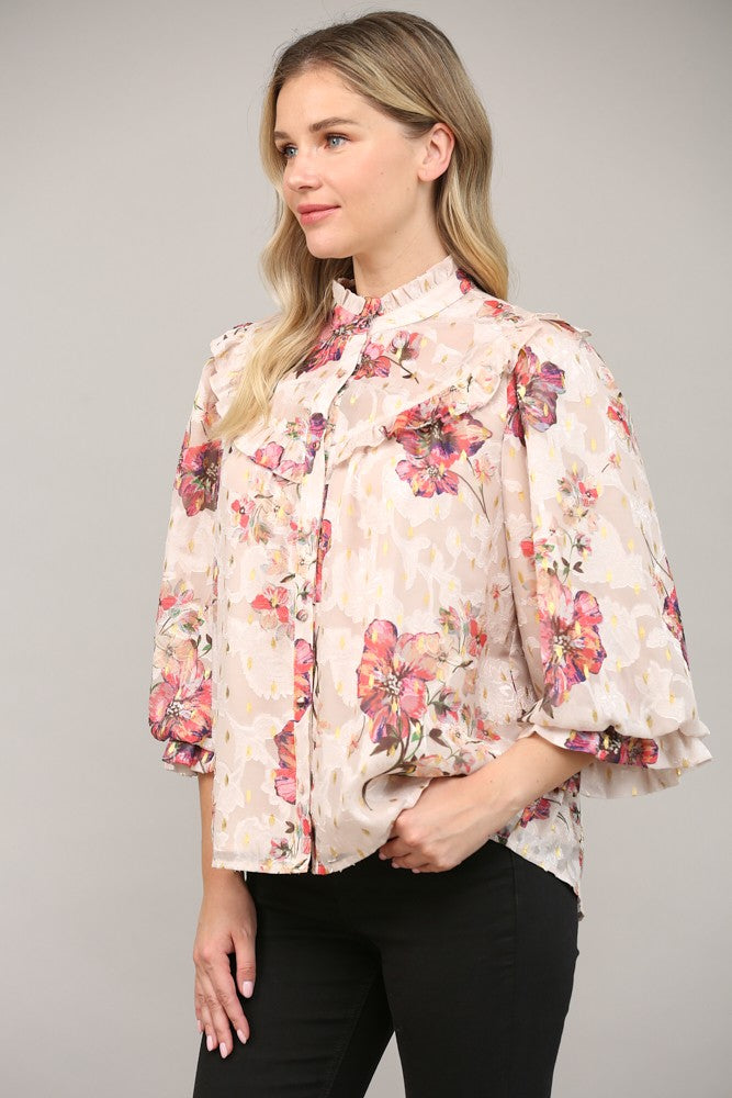 Lillian Floral Ruffle Sparkle Top