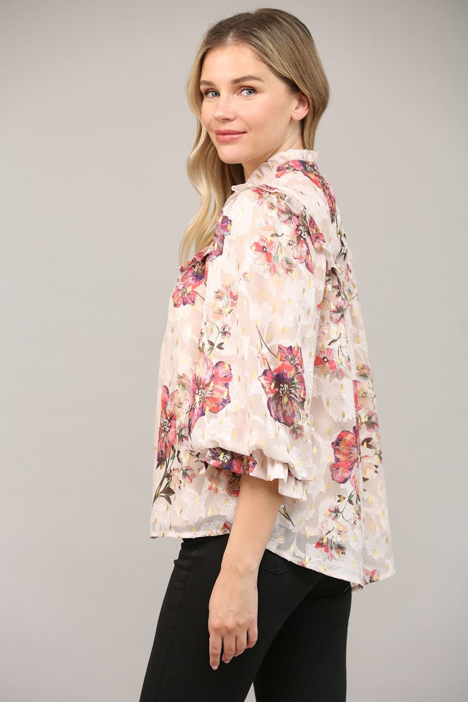 Lillian Floral Ruffle Sparkle Top