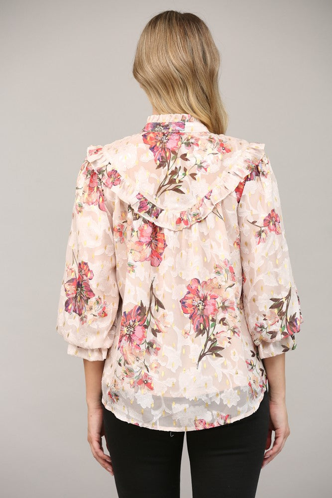 Lillian Floral Ruffle Sparkle Top