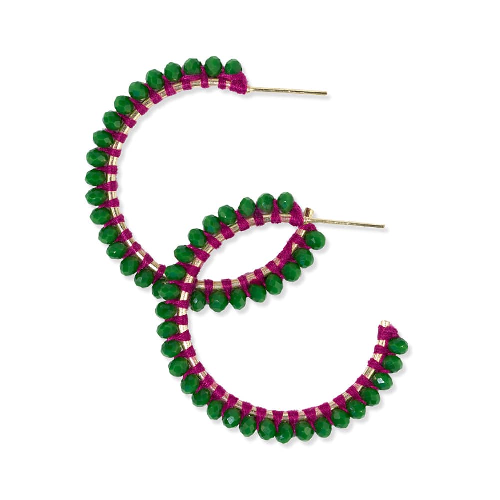 Lillian Crystal Threaded Beads Hoop Emerald