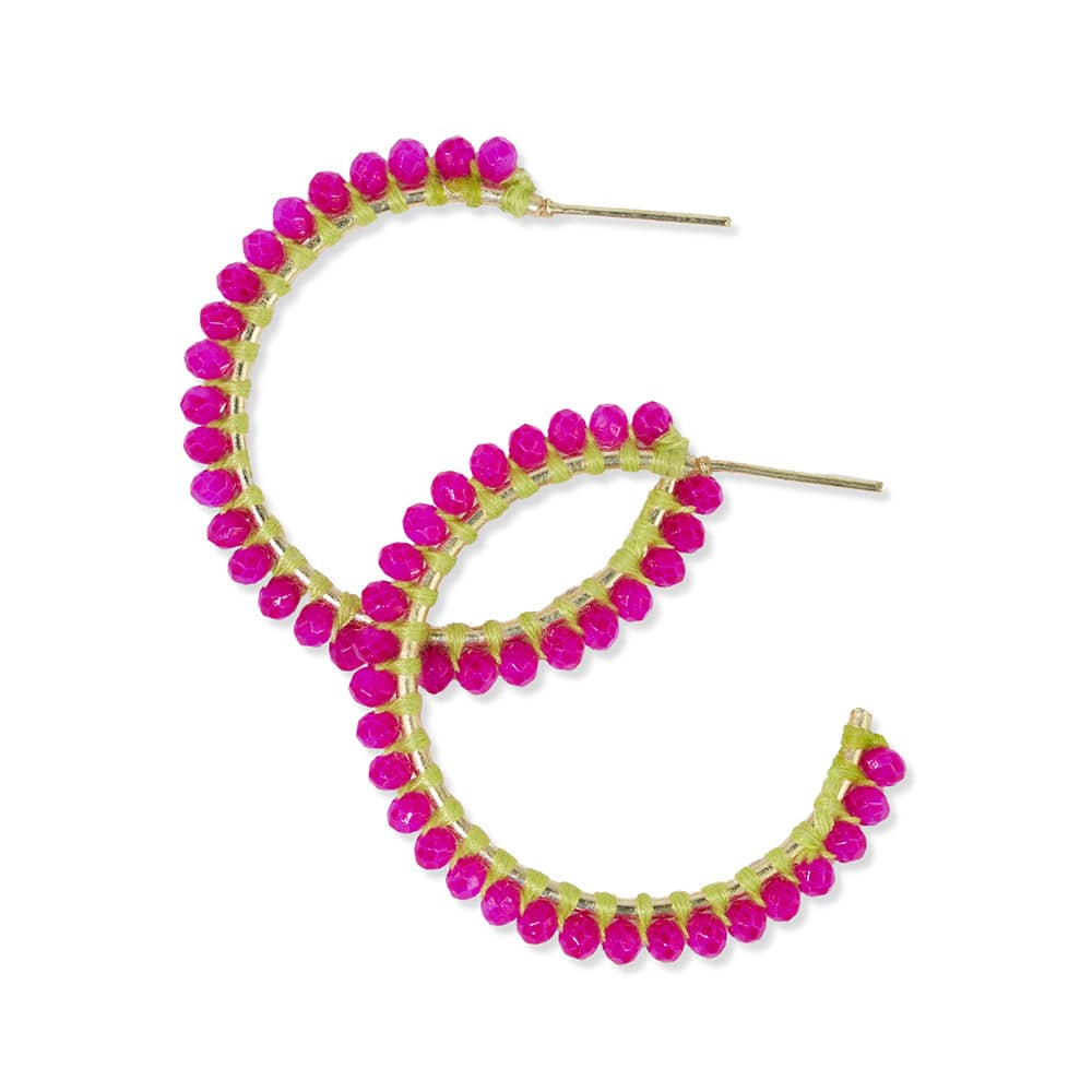 Lillian Crystal Threaded Beads Hoop H. Pink