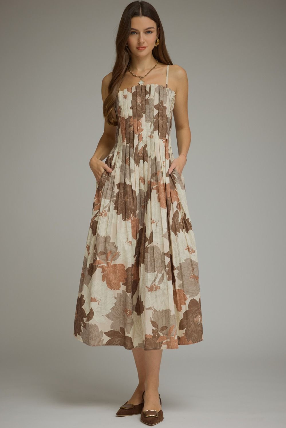 Linden Pleated Strappy Midi Dress