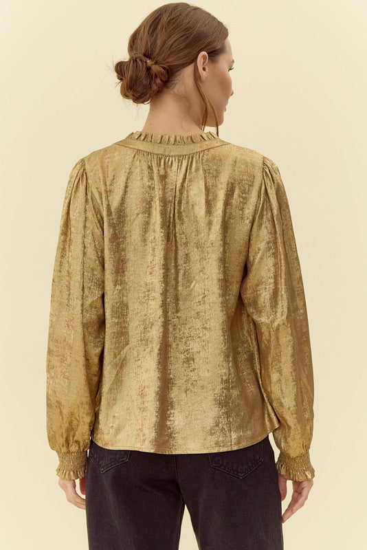 Livia Frill Neck Metallic Top