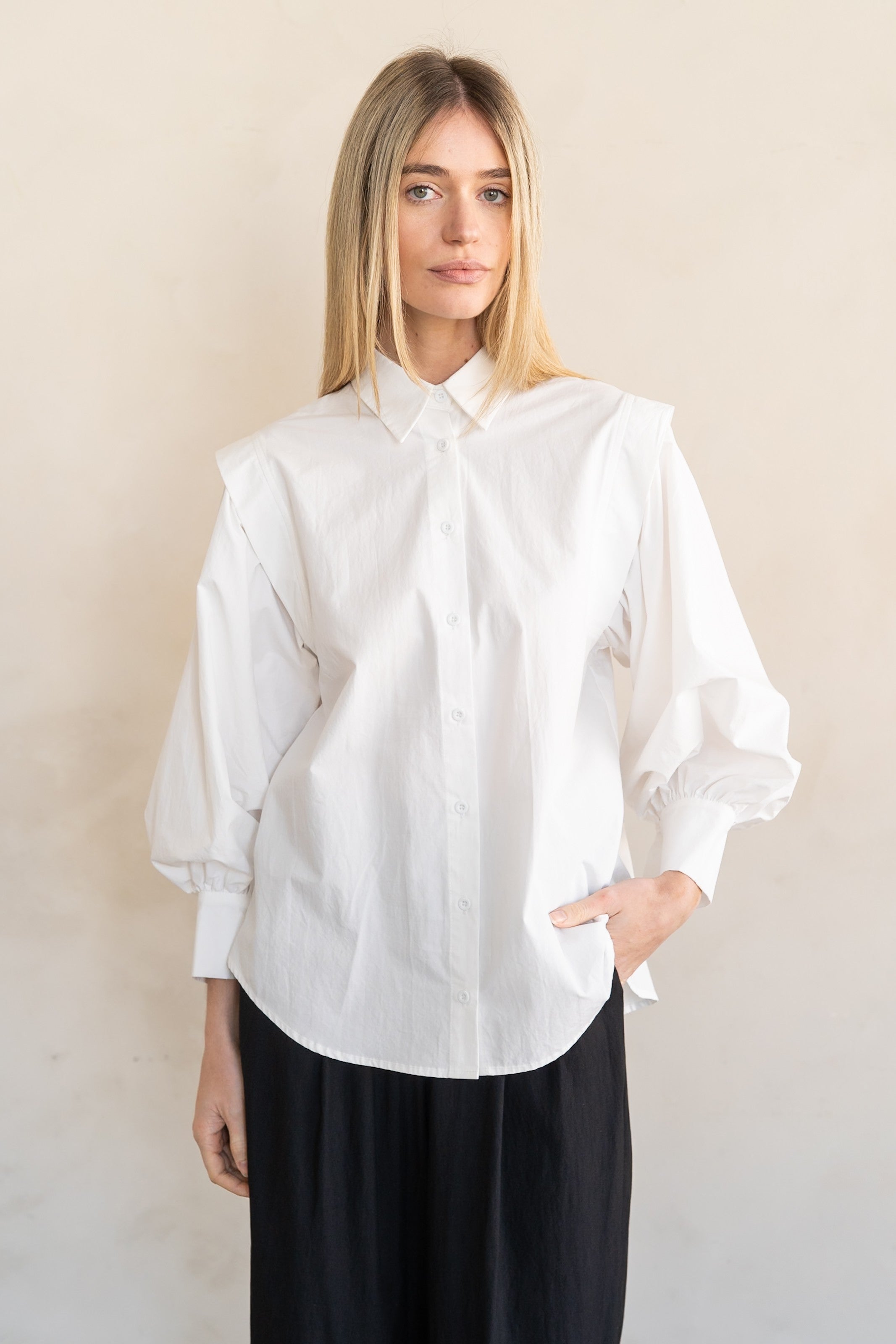 Logan Shoulder Pleat Button Top