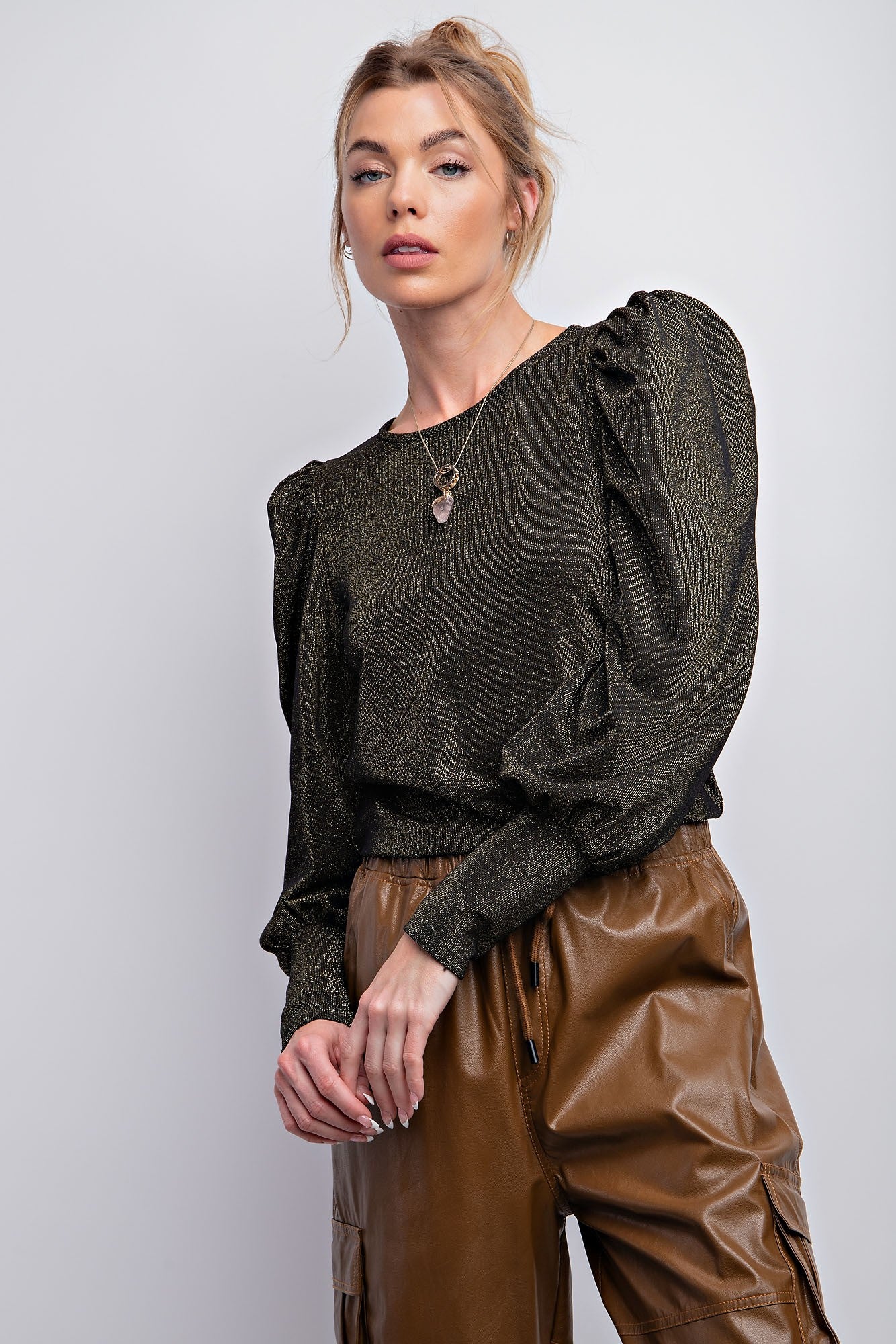 Loretta Puff Sleeve Shimmer Shirt FINAL SALE