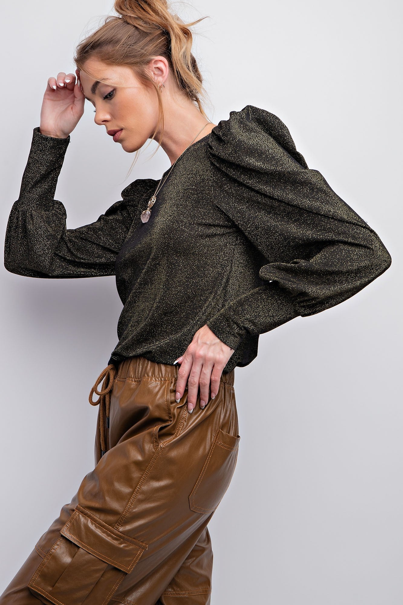 Loretta Puff Sleeve Shimmer Shirt FINAL SALE