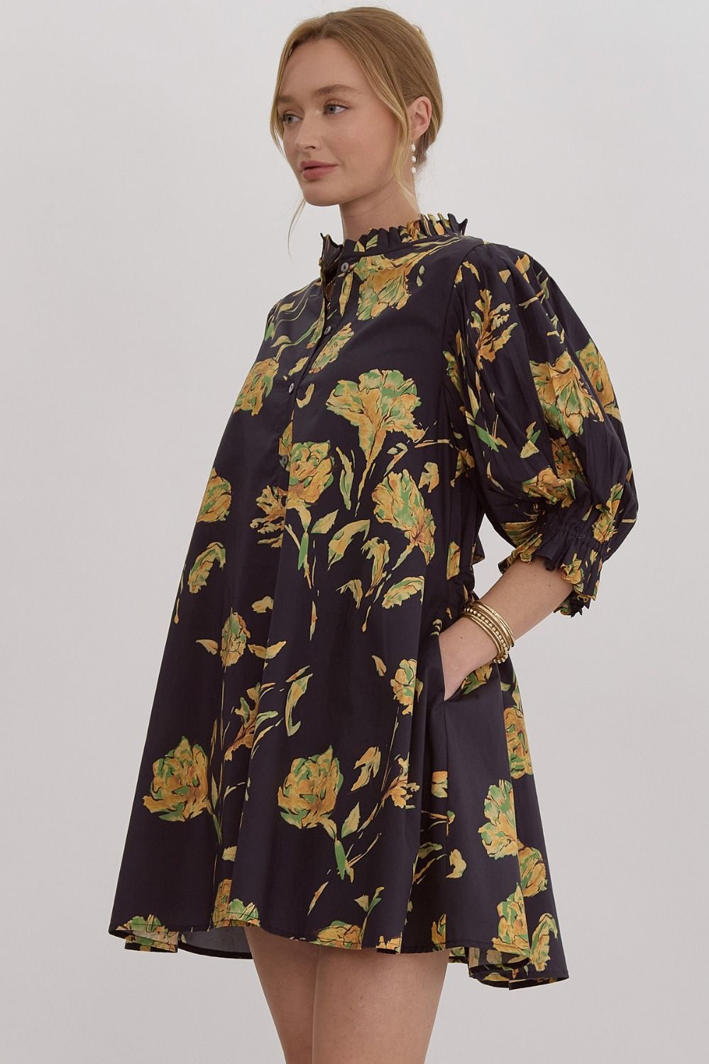 Lucy Floral Pleated Sleeve Dress