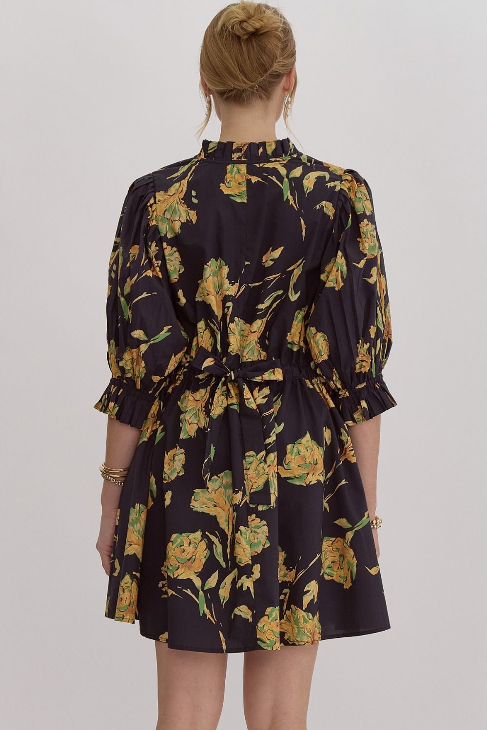 Lucy Floral Pleated Sleeve Dress