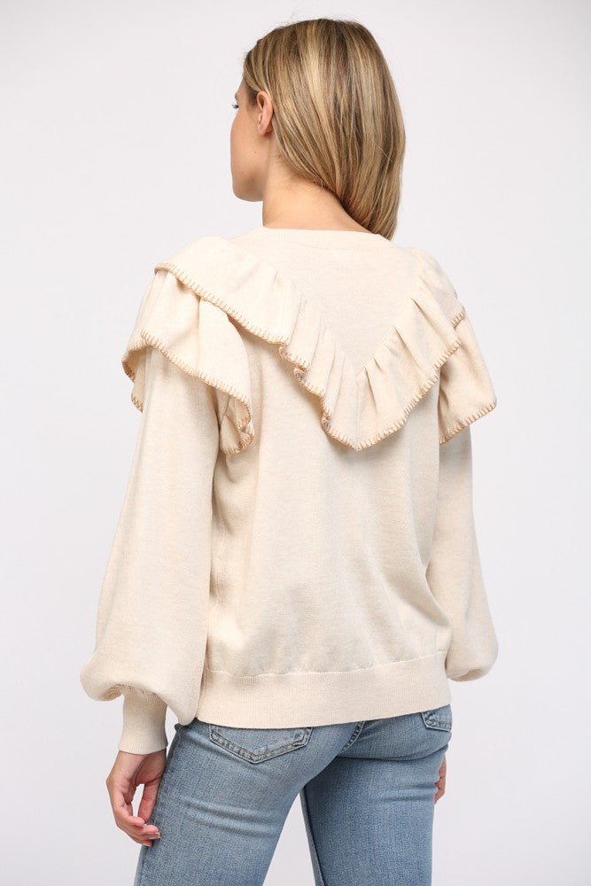 Lulu Contrast Stitch Ruffle Sweater